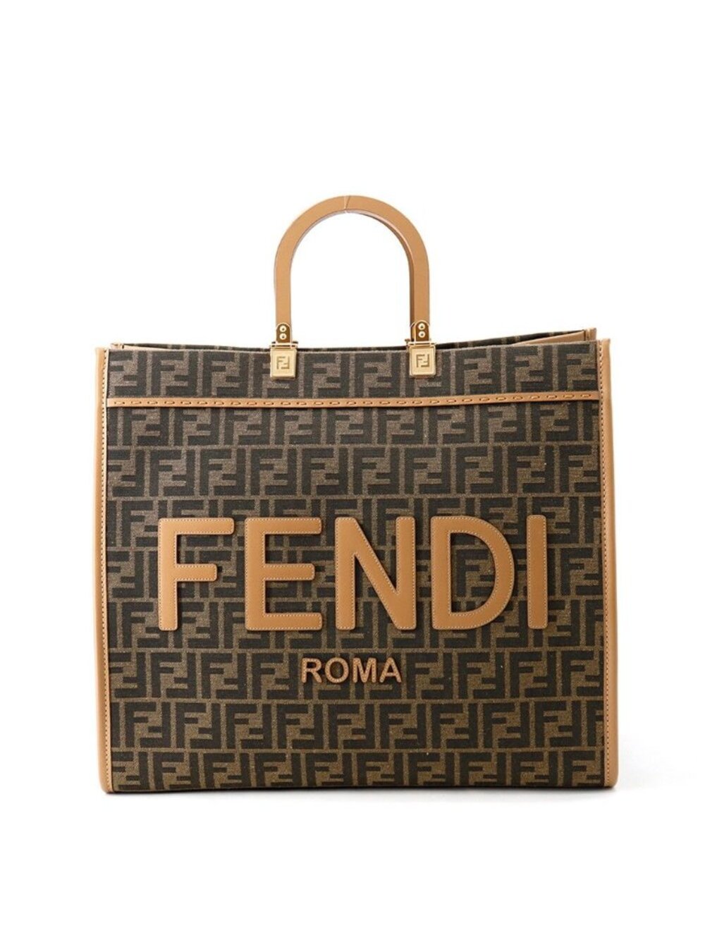 Fendi Tote Bag Sunshine Large Zucca Canvas Leather